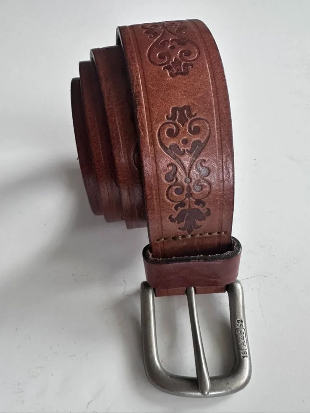 A&F Vintage circa Y2K Leather Belt with Tooling Made in the US - 30